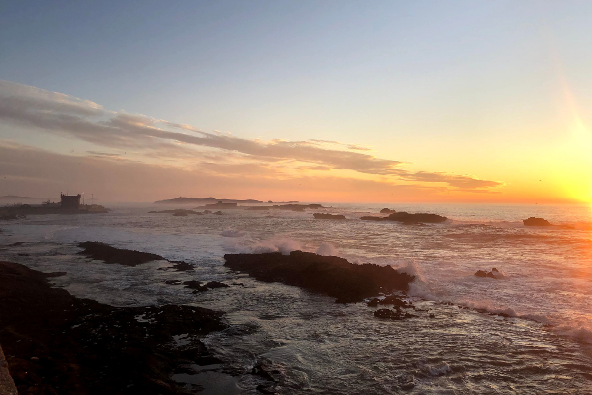 Sunset over the ocean Moroccan coastal city