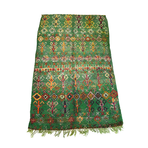 Boho chic vintage Moroccan rug in kelly green
