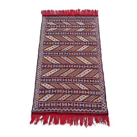 Bright red Moroccan flatweave kilim from the Middle Atlas mountains