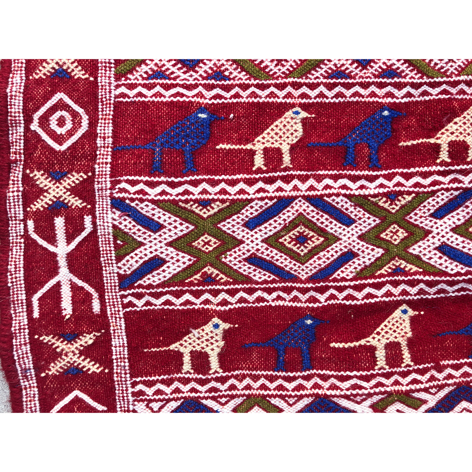 HICHAM - Bright Moroccan flatweave rug with birds - Kantara | Moroccan Rugs
