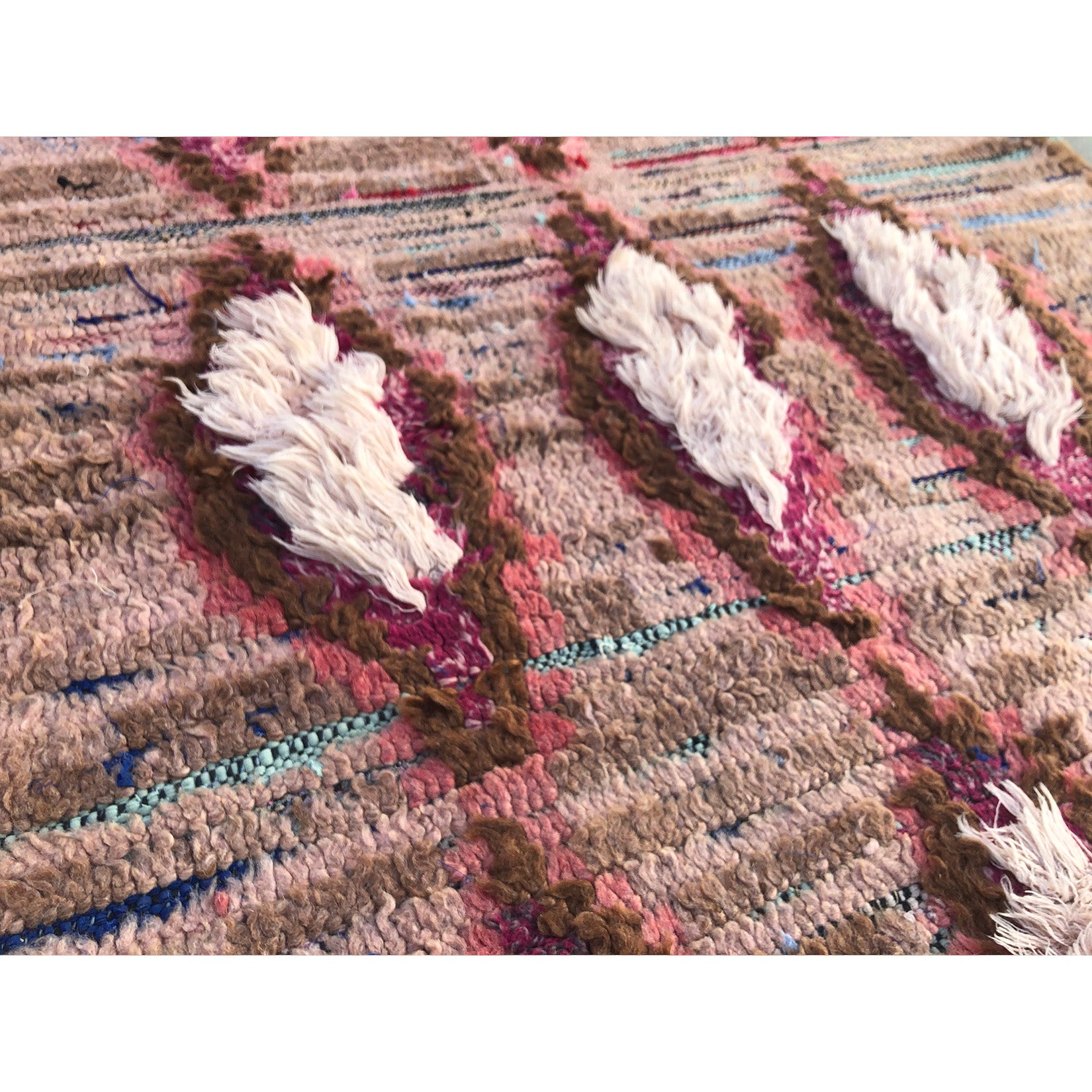 Bohemian boucherouite pink vintage Moroccan rug - Kantara | Moroccan Rugs