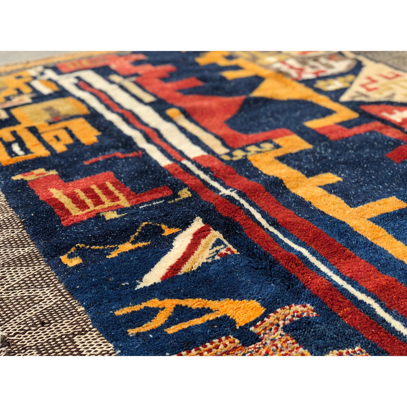 Vintage colorful geometric pattern design wool Moroccan rug - Kantara | Moroccan Rugs