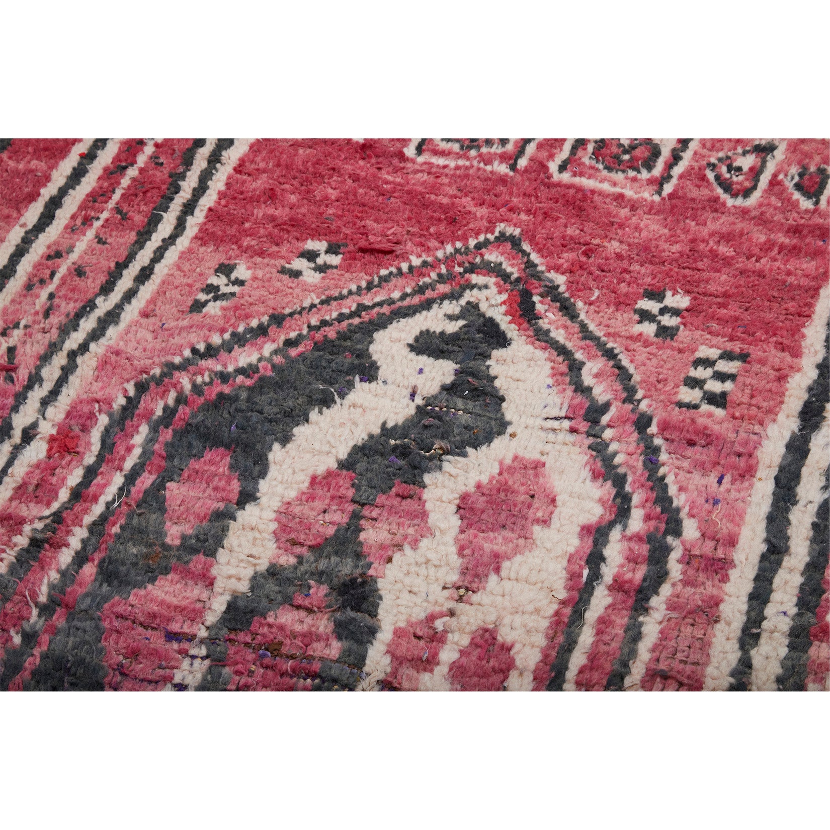 Red vintage Moroccan rug with black and white details - Kantara | Moroccan Rugs