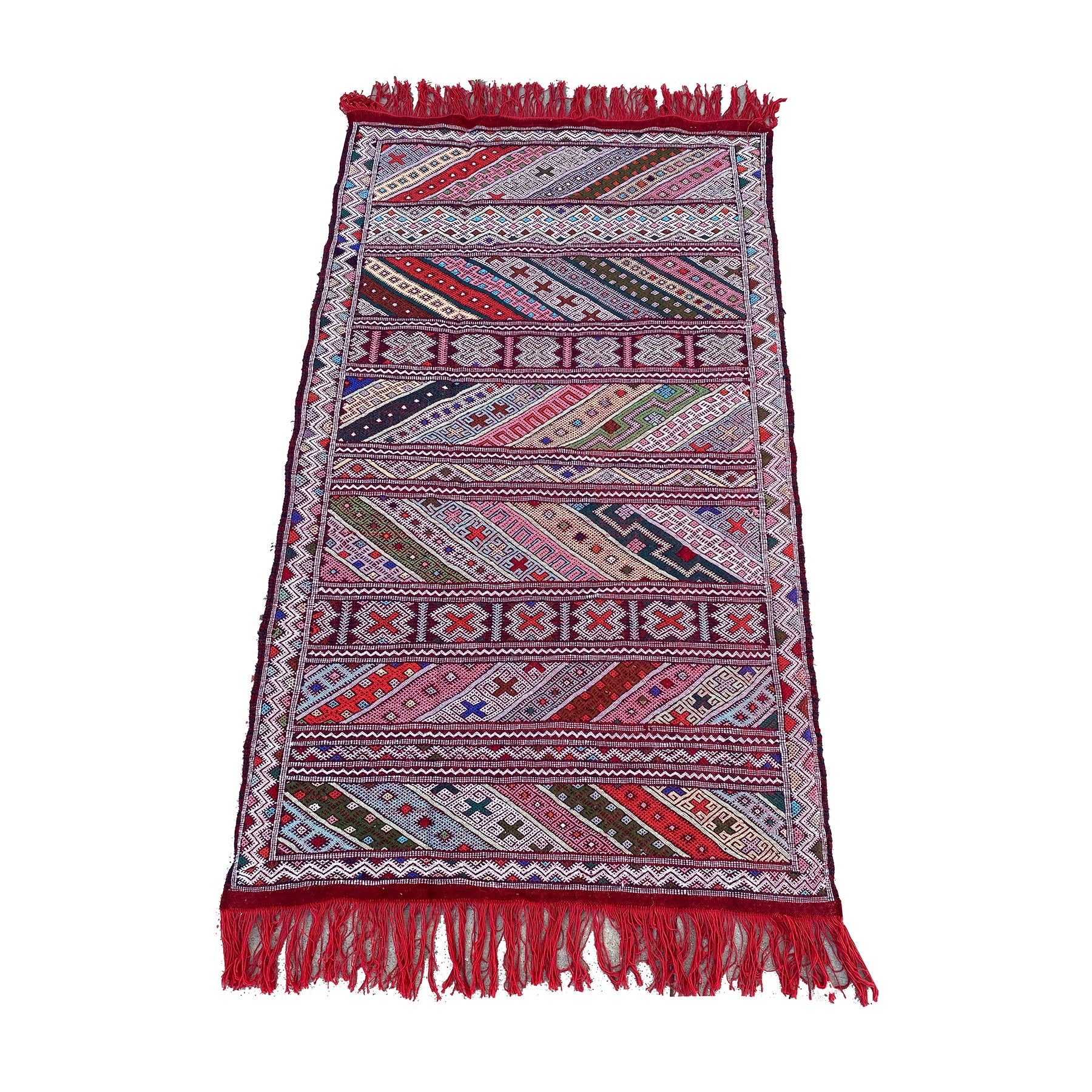 Red and pink flatwoven Moroccan kilim playroom rug - Kantara | Moroccan Rugs