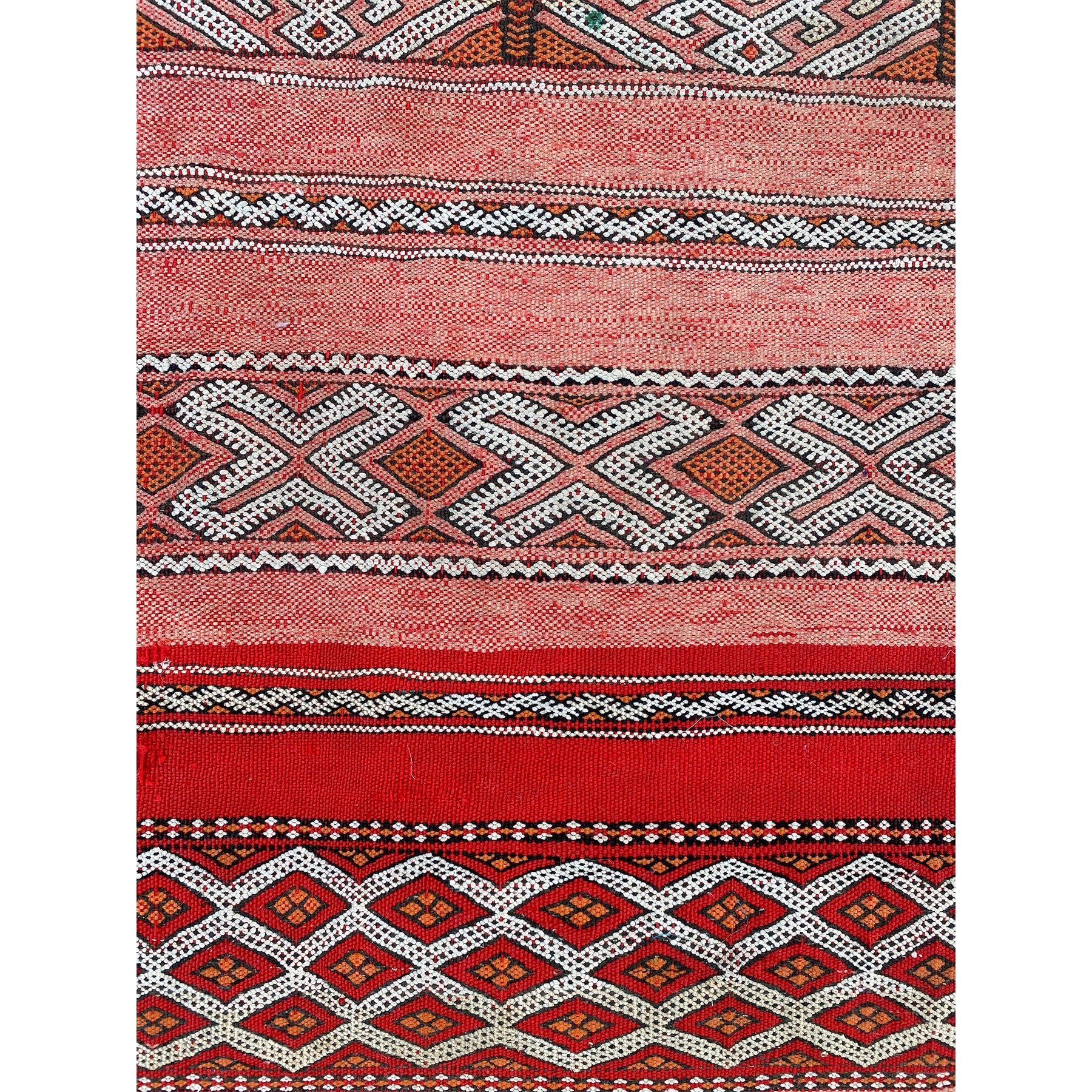 Faded red vintage Moroccan kilim rug with tribal pattern design - Kantara | Moroccan Rugs