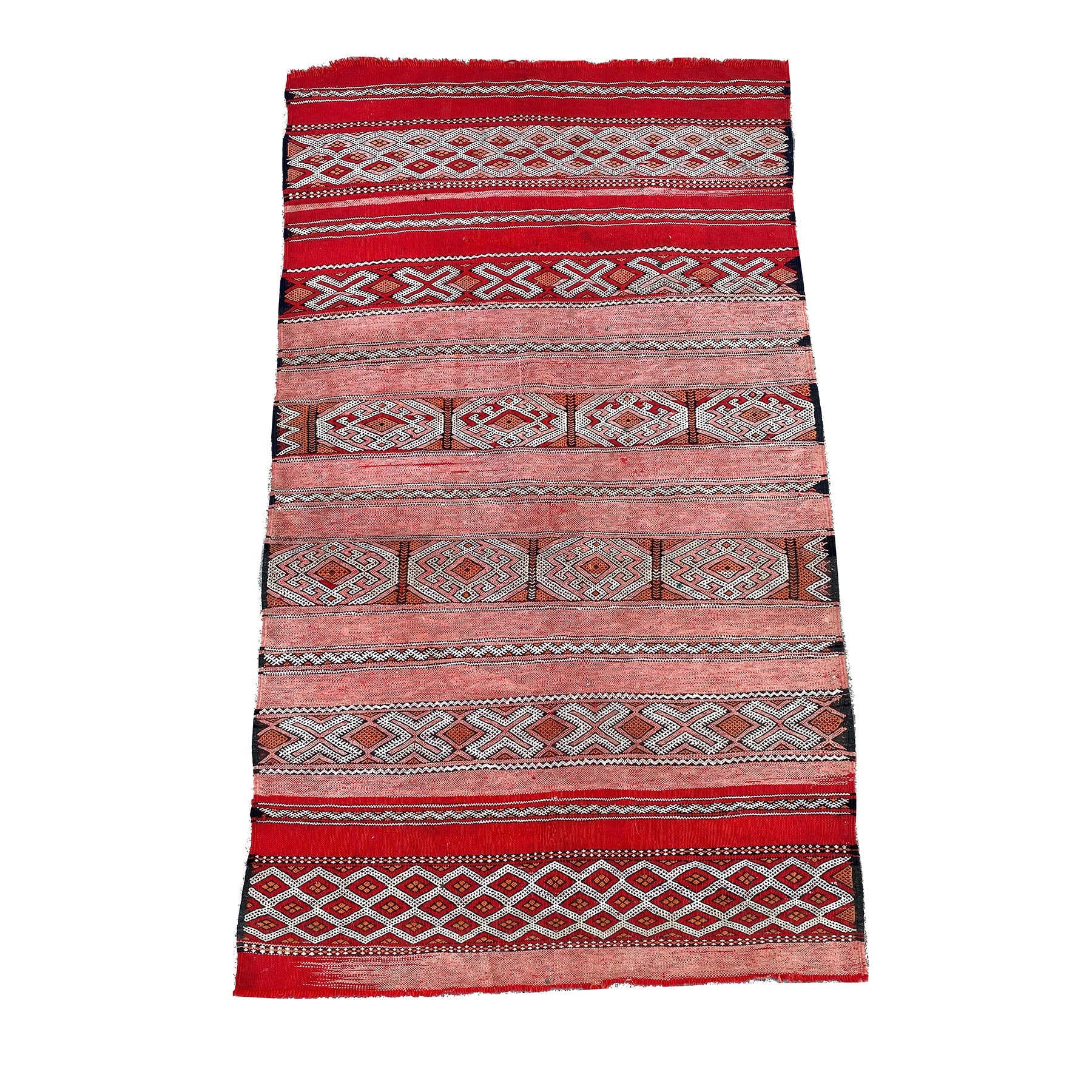 Red vintage Moroccan flatweave with tribal pattern - Kantara | Moroccan Rugs