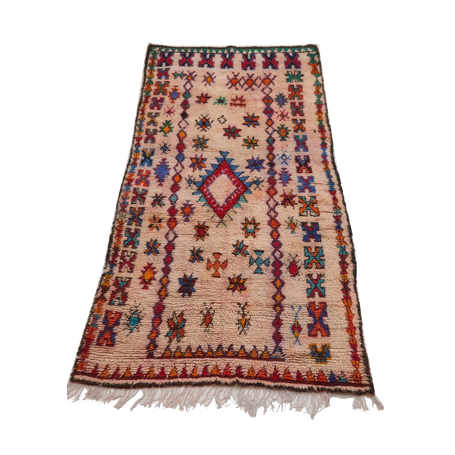 Vintage cream colored Moroccan Azilal diamond rug - Kantara | Moroccan Rugs