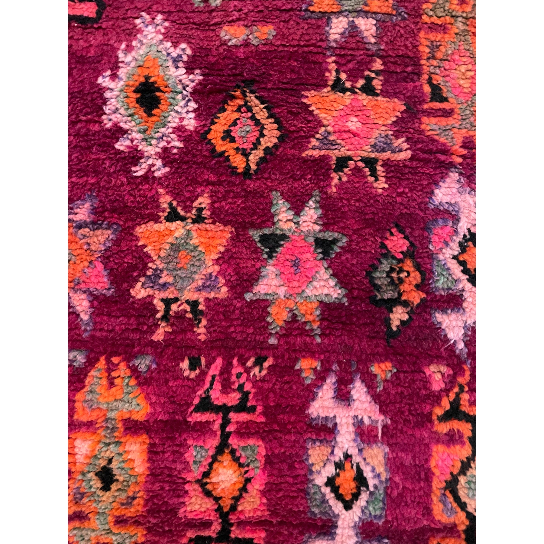 Colorful Moroccan berber area rug in shades of pink, purple, and orange - Kantara | Moroccan Rugs