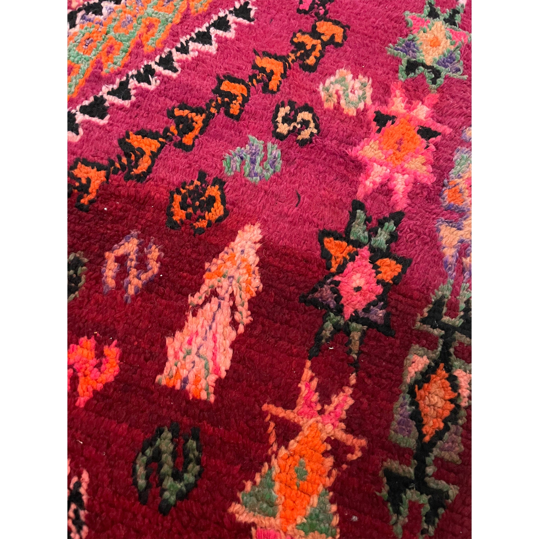 Pink and purple vintage Moroccan area rug with tribal motifs - Kantara | Moroccan Rugs