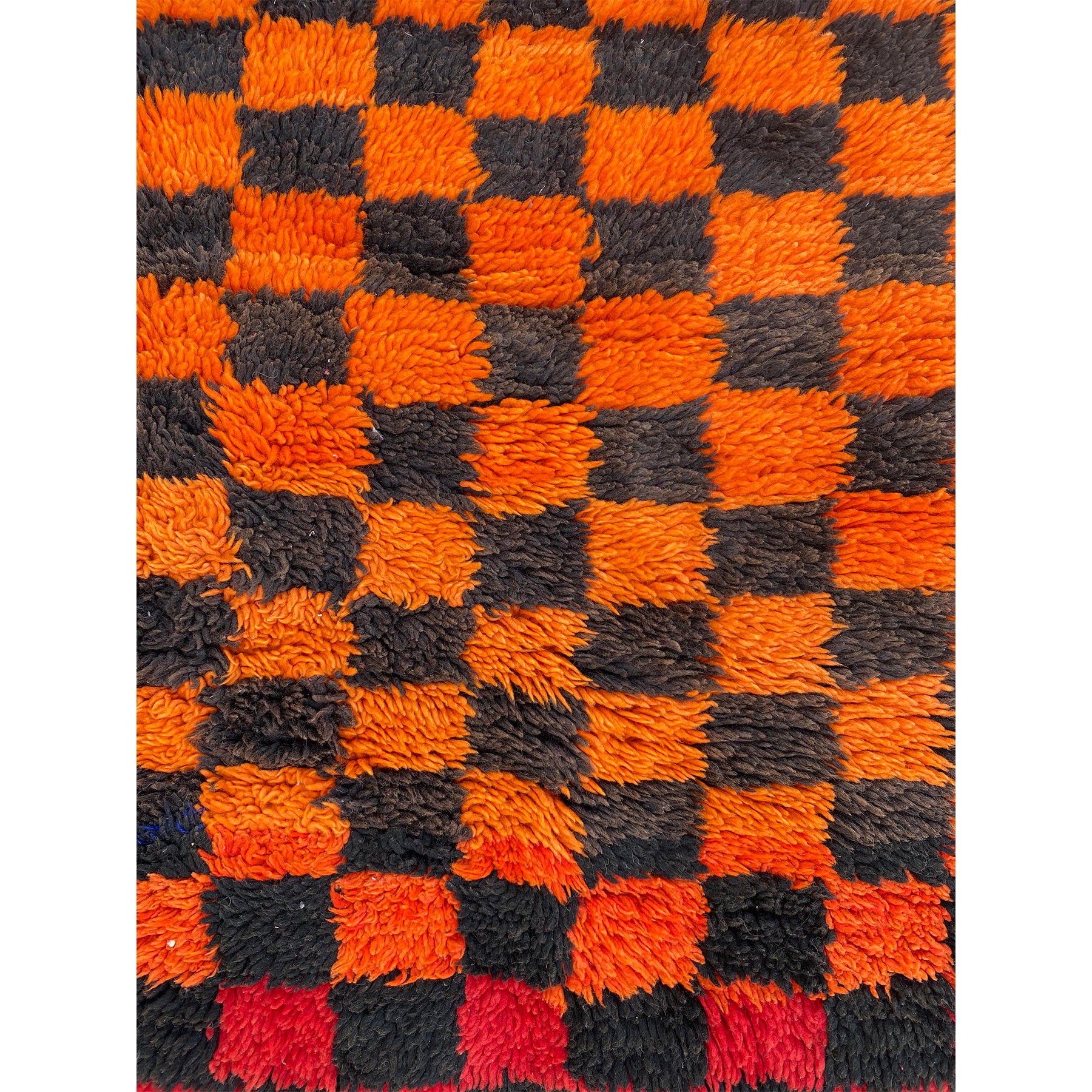 Vintage faded red and orange checkerboard print Moroccan living room rug - Kantara | Moroccan Rugs