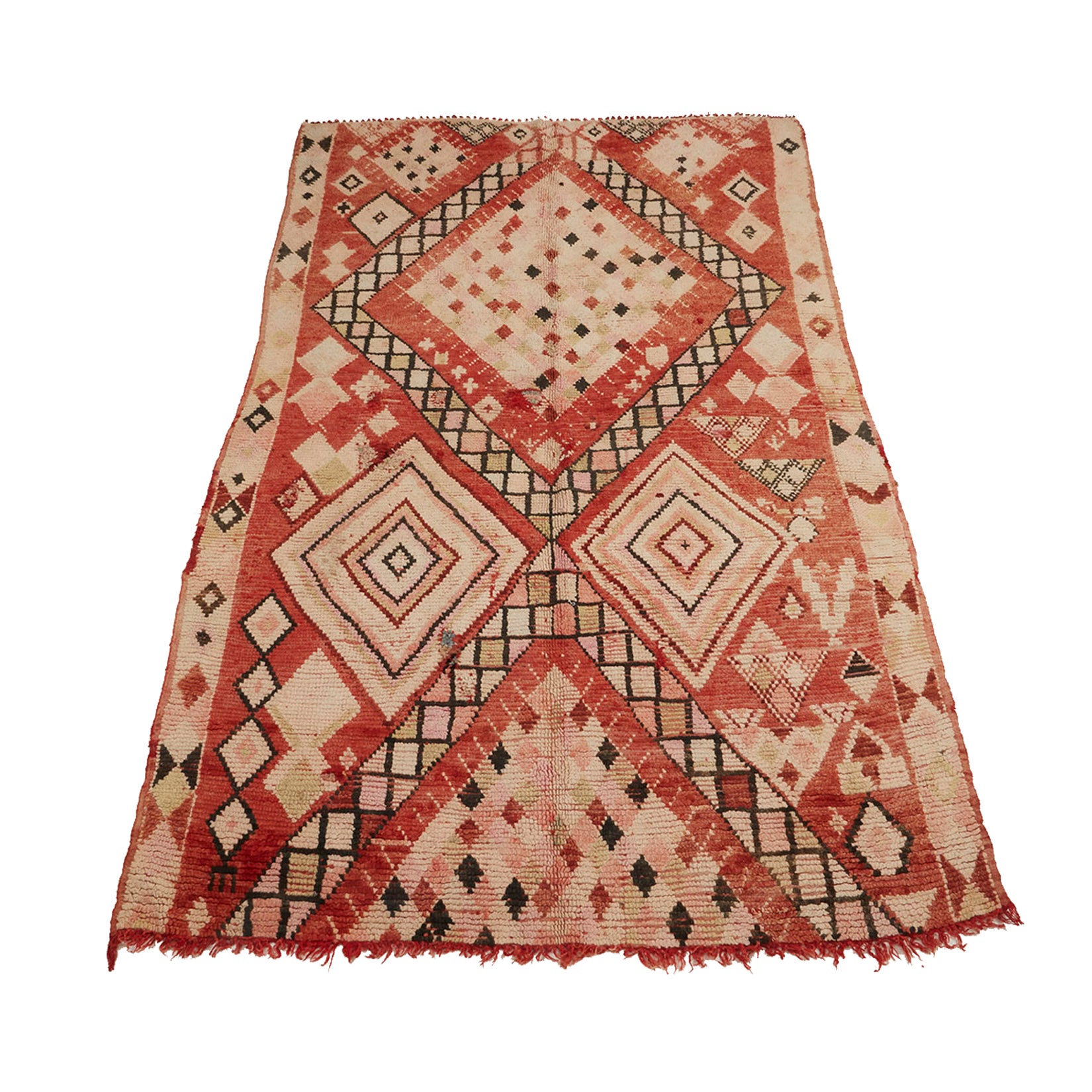 Vintage faded red Moroccan berber carpet with diamond motifs - Kantara | Moroccan Rugs