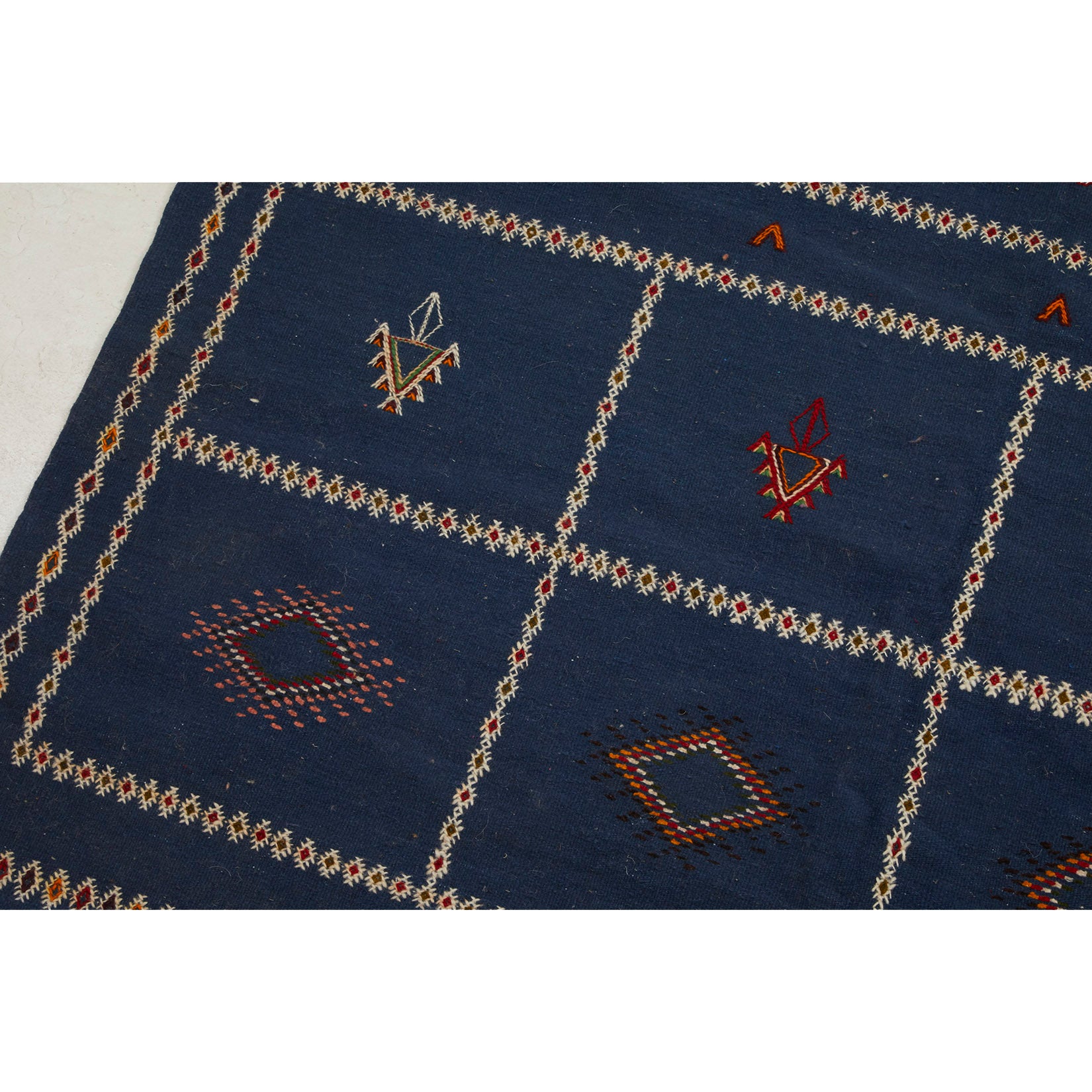 Contemporary blue flat woven Moroccan berber kilim with diamond motifs - Kantara | Moroccan Rugs
