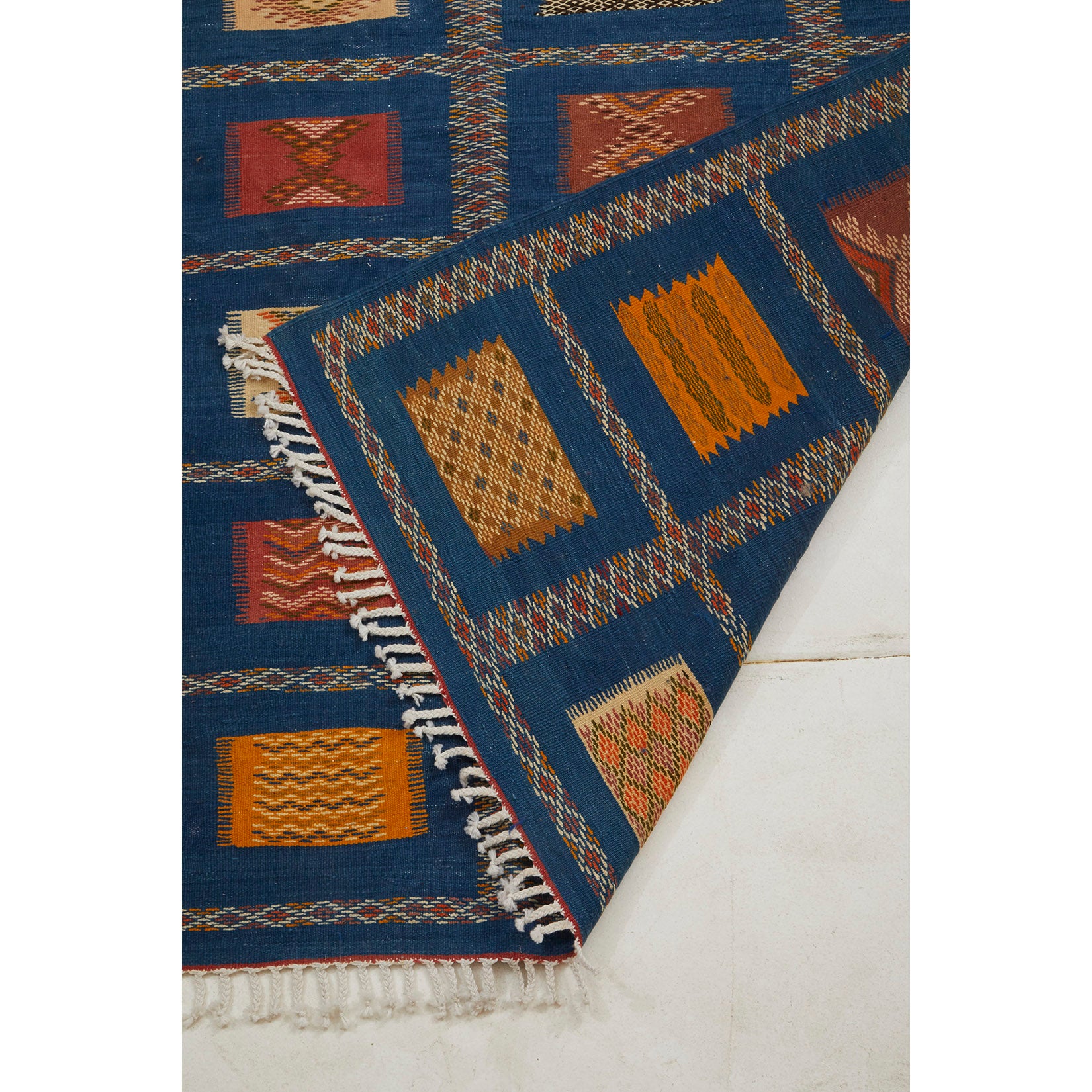 Bohemian vintage colorful Moroccan flatweave kilim entryway rug - Kantara | Moroccan Rugs