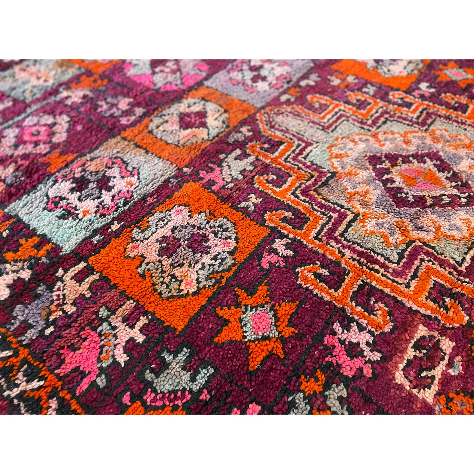 Bohemian Boujaad style vintage colorful Moroccan area rug - Kantara | Moroccan Rugs