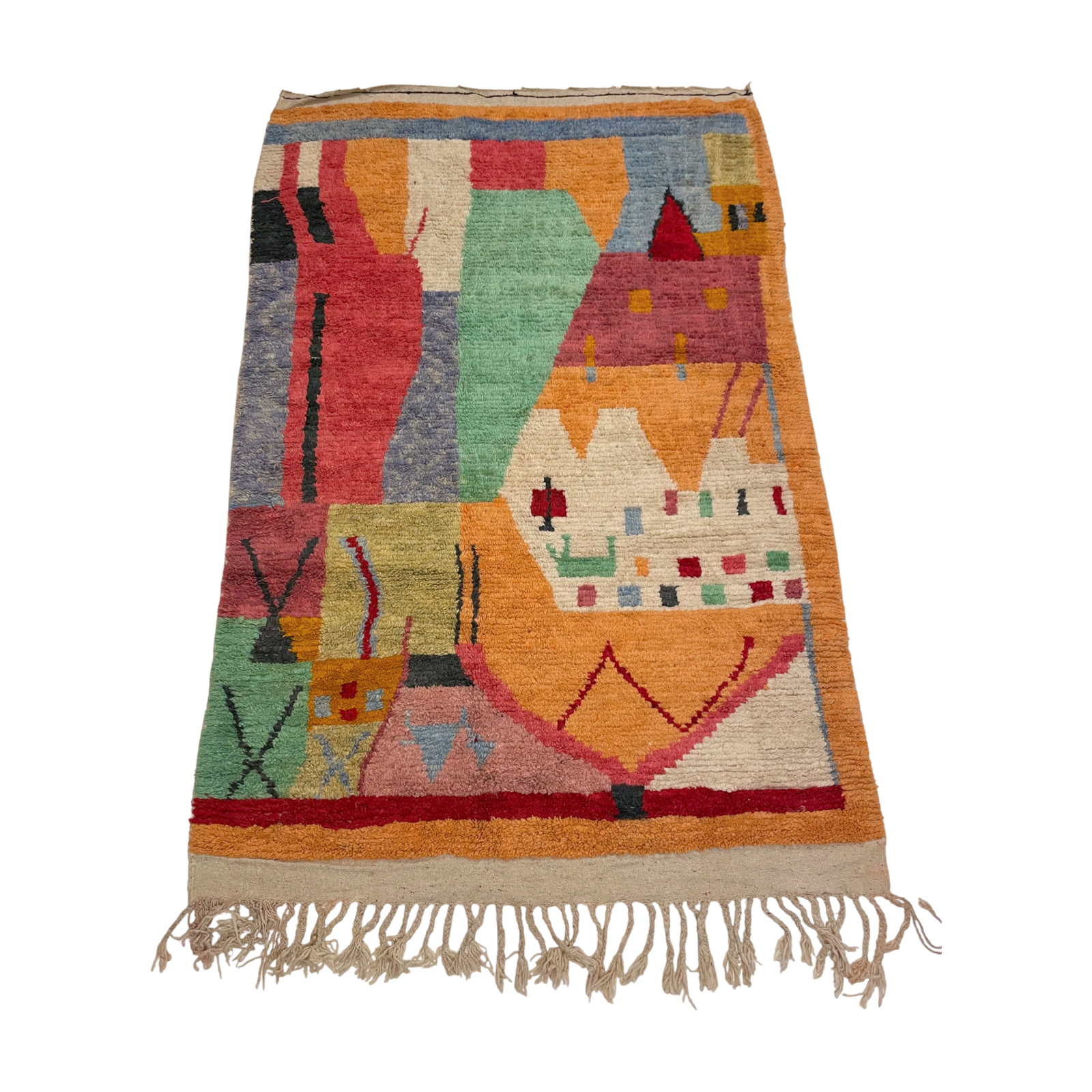 Orange Moroccan area rug with boho chic design - Kantara | Moroccan Rugs