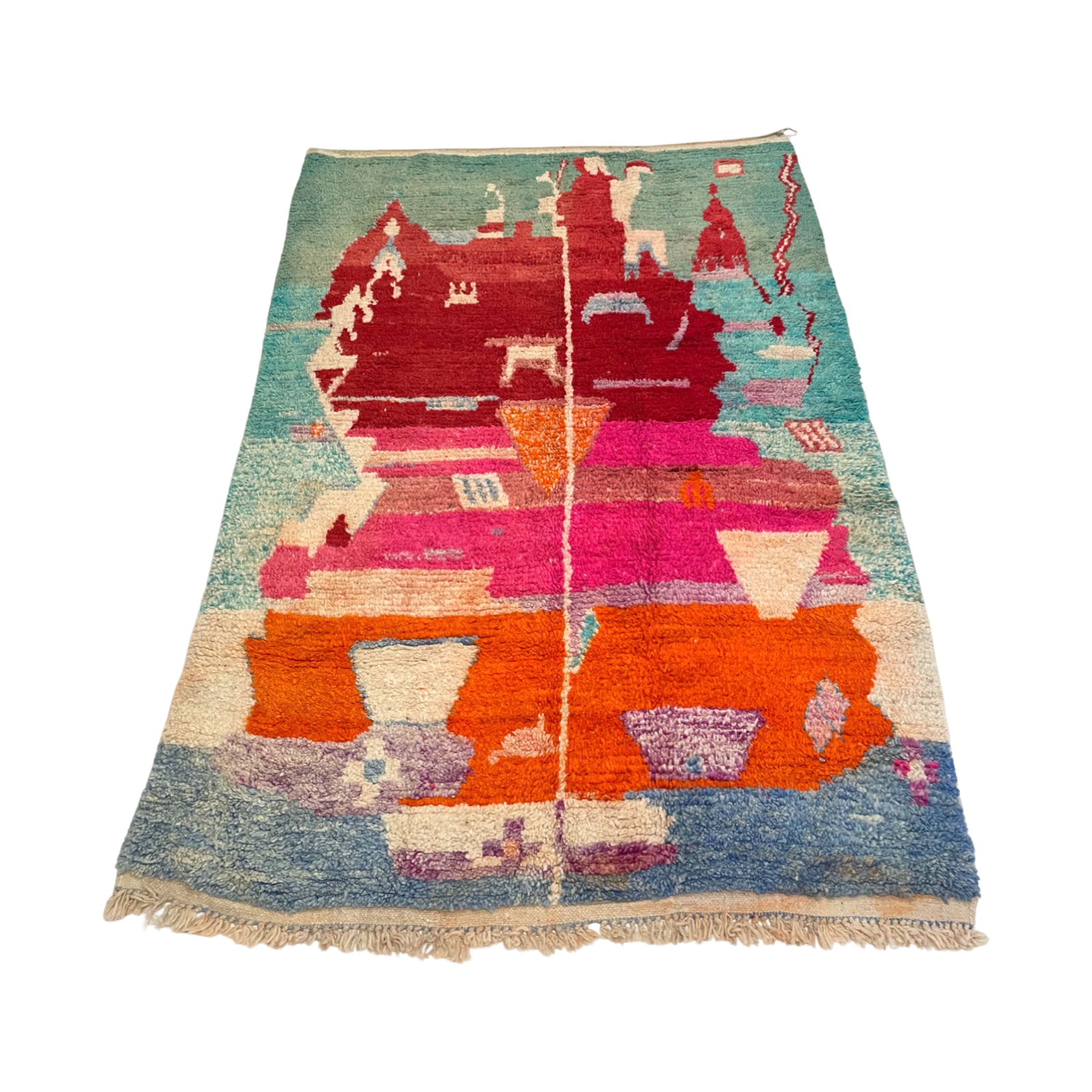 One-of-a-kind Moroccan area rug in pink, orange, purple, and blue - Kantara | Moroccan Rugs