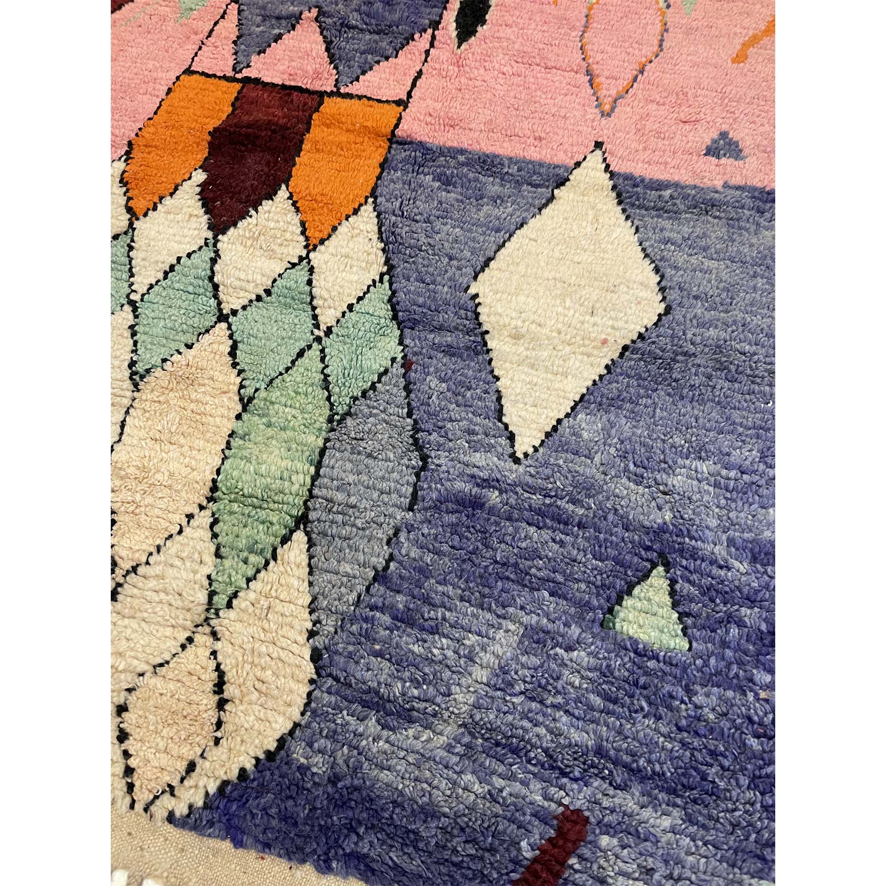 Handwoven colorful Moroccan area rug in pink and periwinkle - Kantara | Moroccan Rugs
