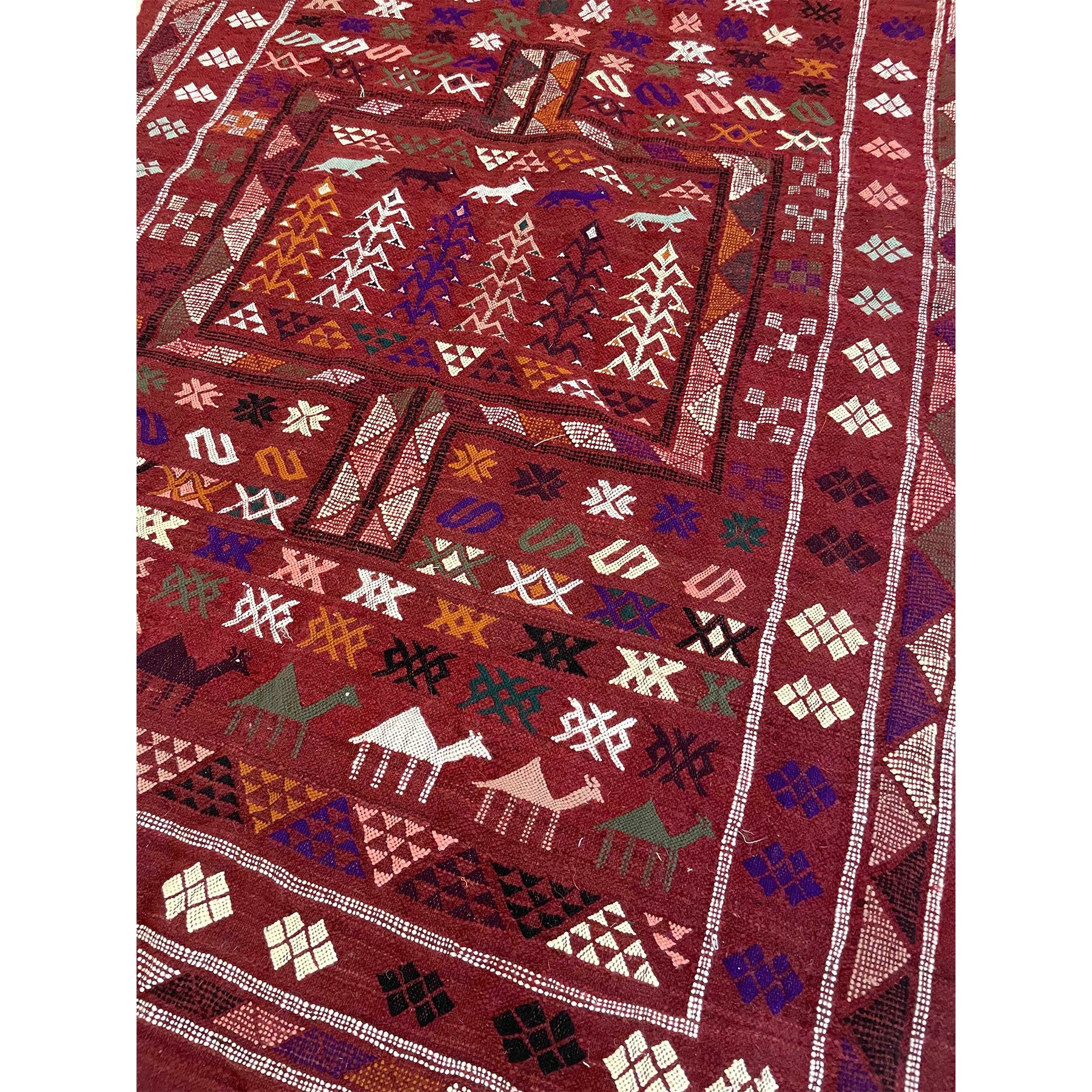 Medium sized 4' x 6' Moroccan berber flatweave kilim in red that is fully customizable in different sizes  | Kantara Moroccan Rugs in Los Angeles