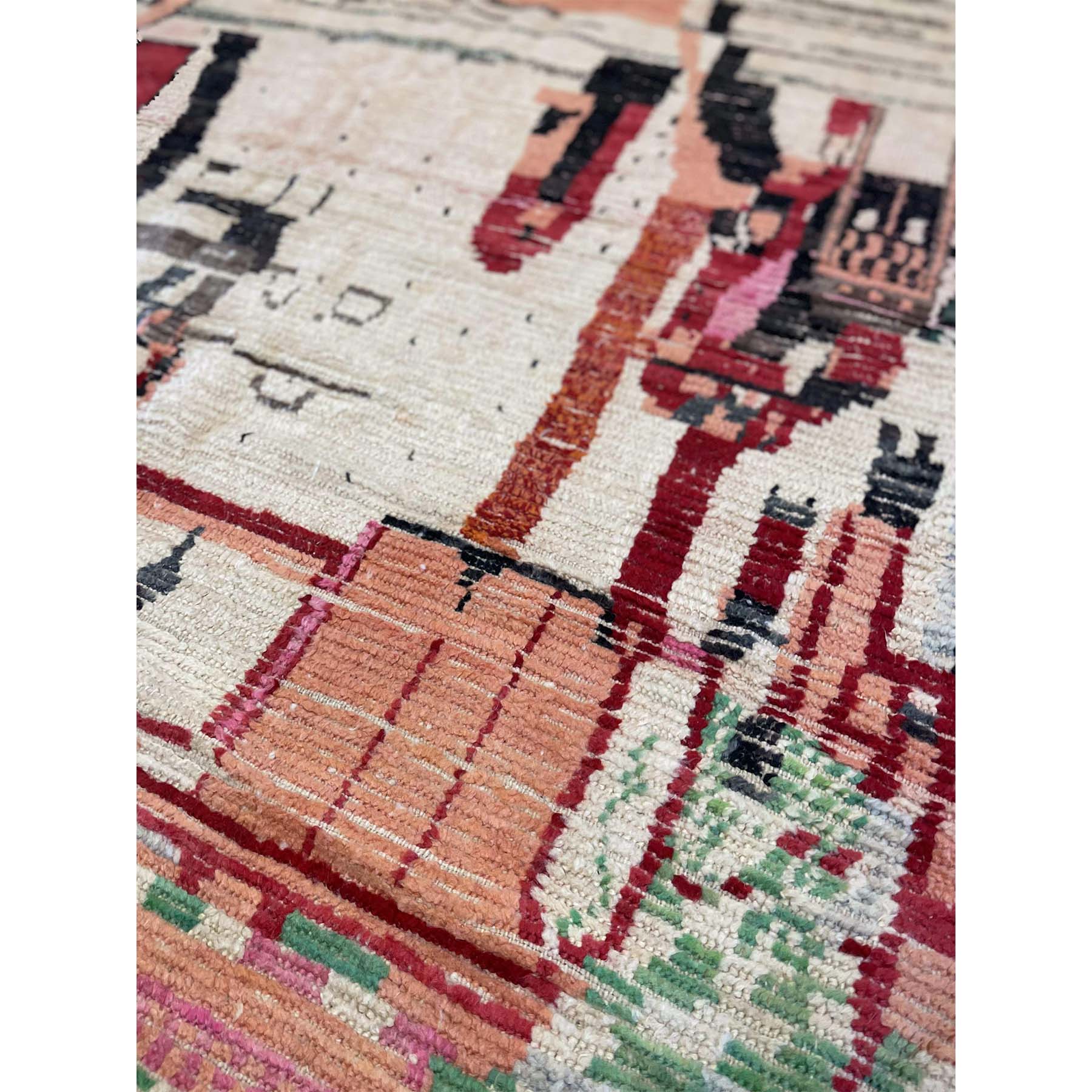 Pink, red, white, and green vintage Moroccan rug - Kantara | Moroccan Rugs