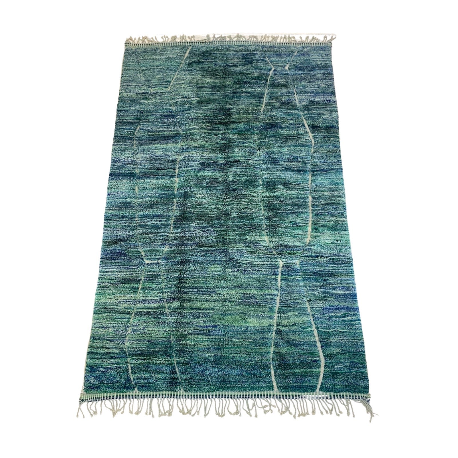 Handwoven green and blue Moroccan Beni Mrirt style rug - Kantara | Moroccan Rugs