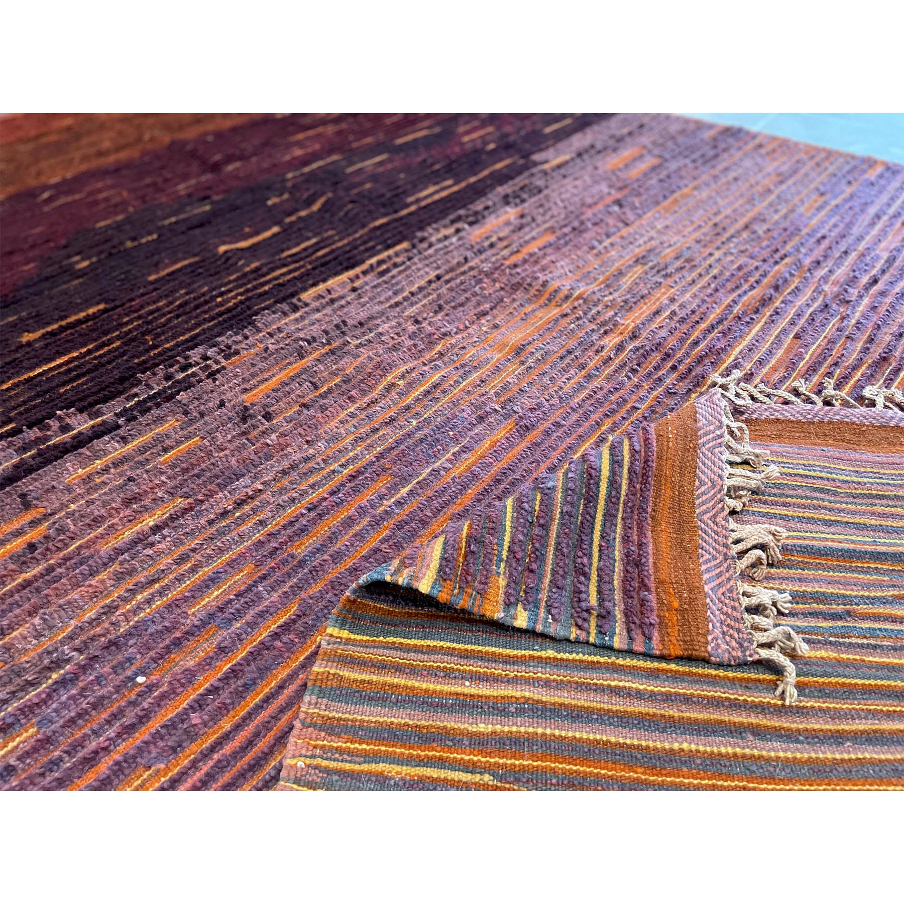 Flatwoven Moroccan area rug in purple and orange - Kantara | Moroccan Rugs
