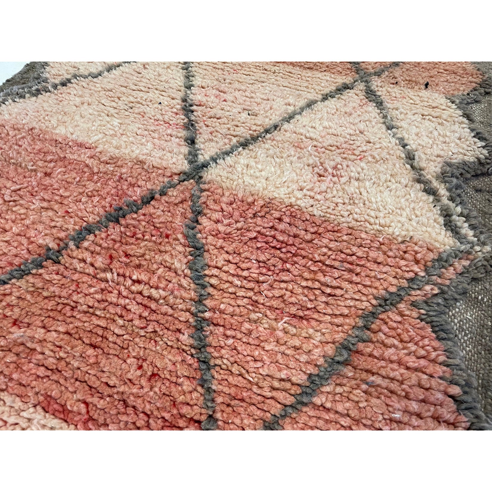 Pink vintage Moroccan runner rug with geometric design - Kantara | Moroccan Rugs