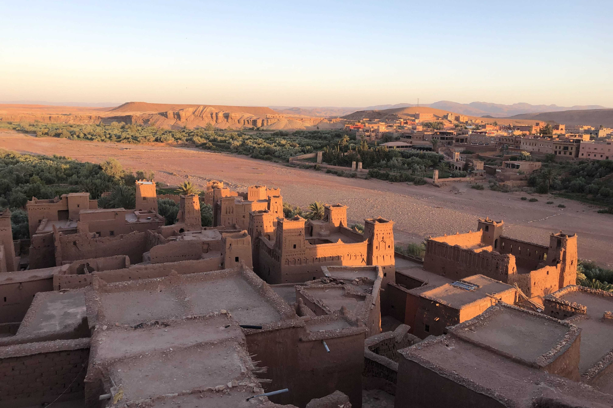 Sunset in Morocco over desert village