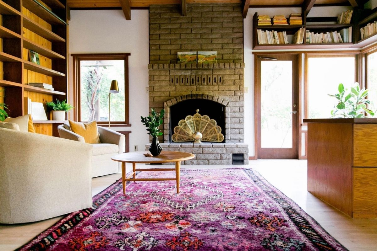 Purple bohemian Moroccan living room rug