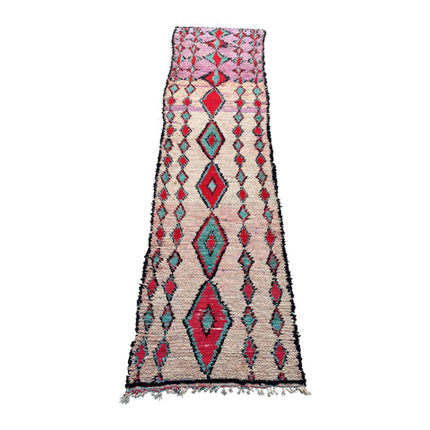 Cream colored Moroccan diamond runner rug