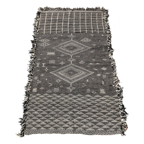 Black and white Moroccan flatweave kilim diamond rug