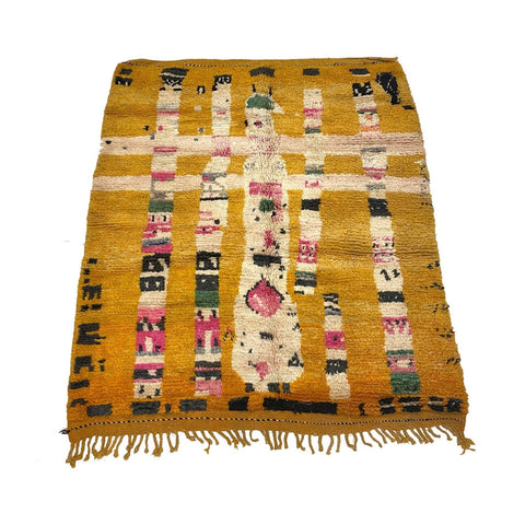 Rare canary yellow boho chic Moroccan rug