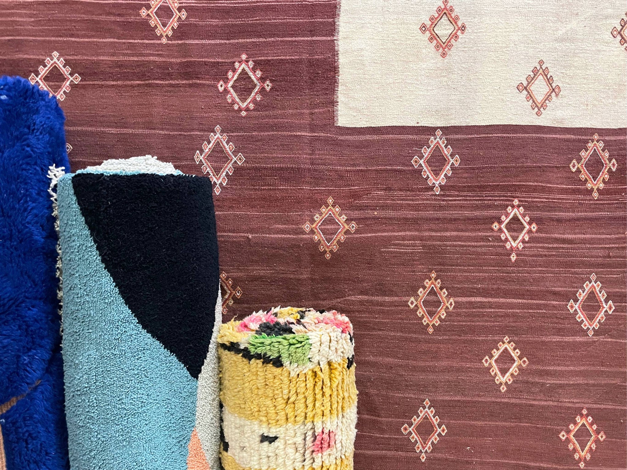 Navy blue Moroccan flatweave kilim with tribal motifs 