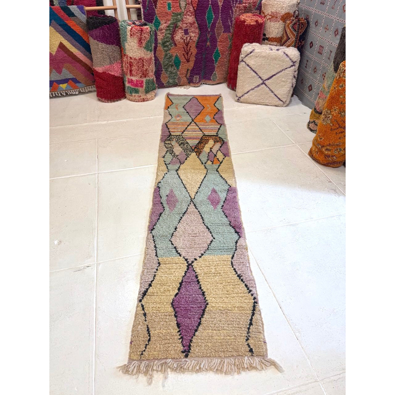 Short Pastel Moroccan Runner Rug