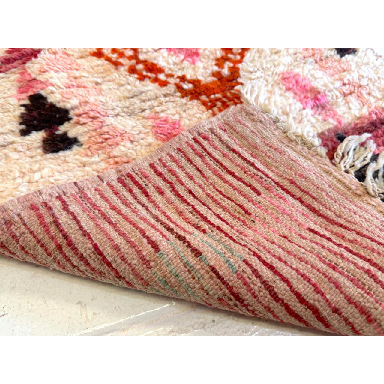 Pink and White Moroccan Runner Rug