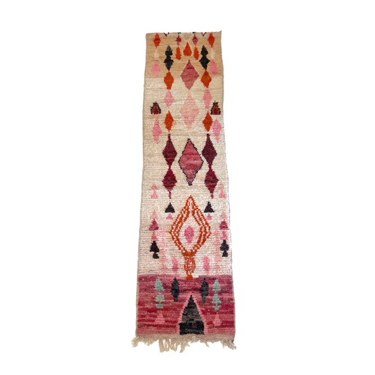 Pink and White Moroccan Runner Rug