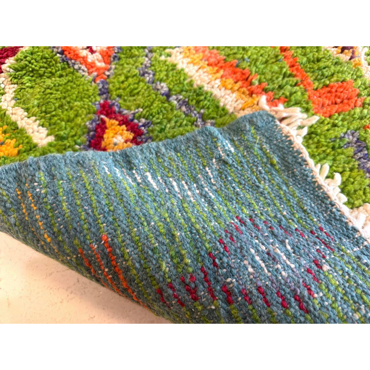 Colorful Green Moroccan Runner Rug