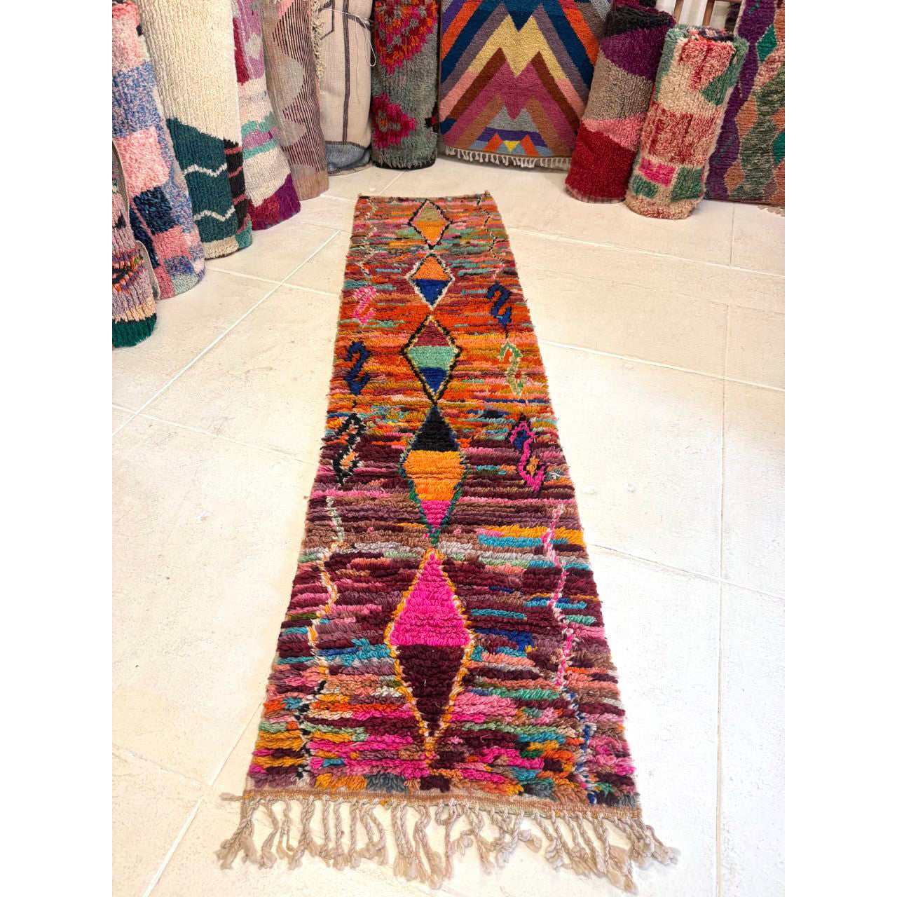 Colorful High Pile Moroccan Runner Rug