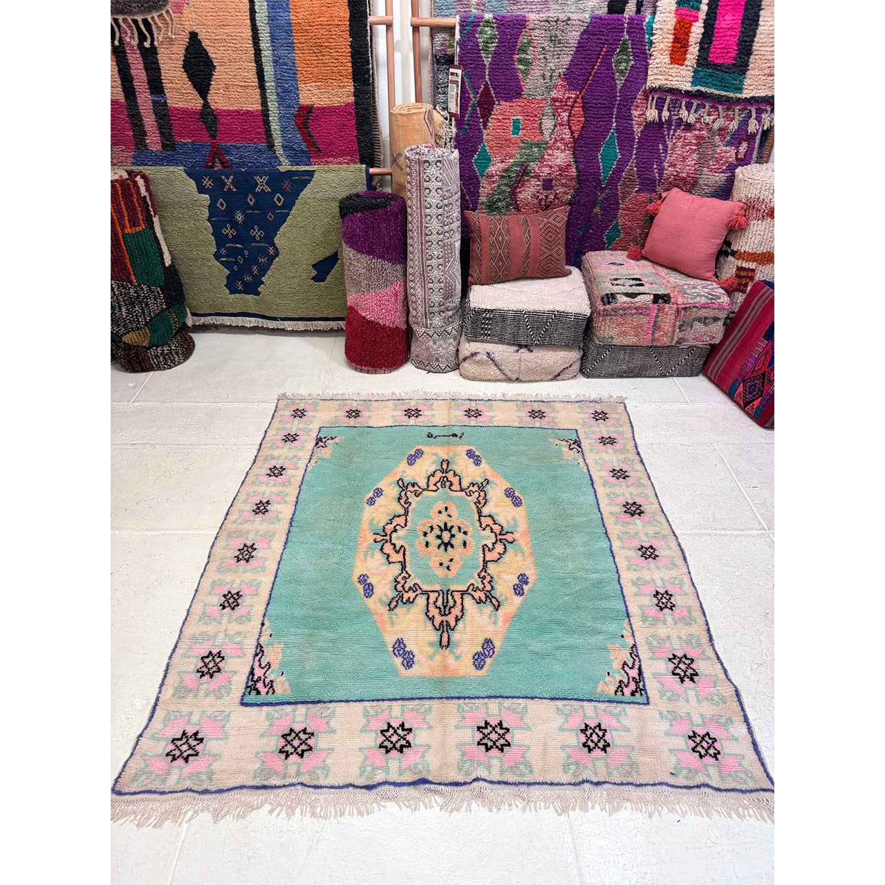 Teal and Pink Moroccan Rug