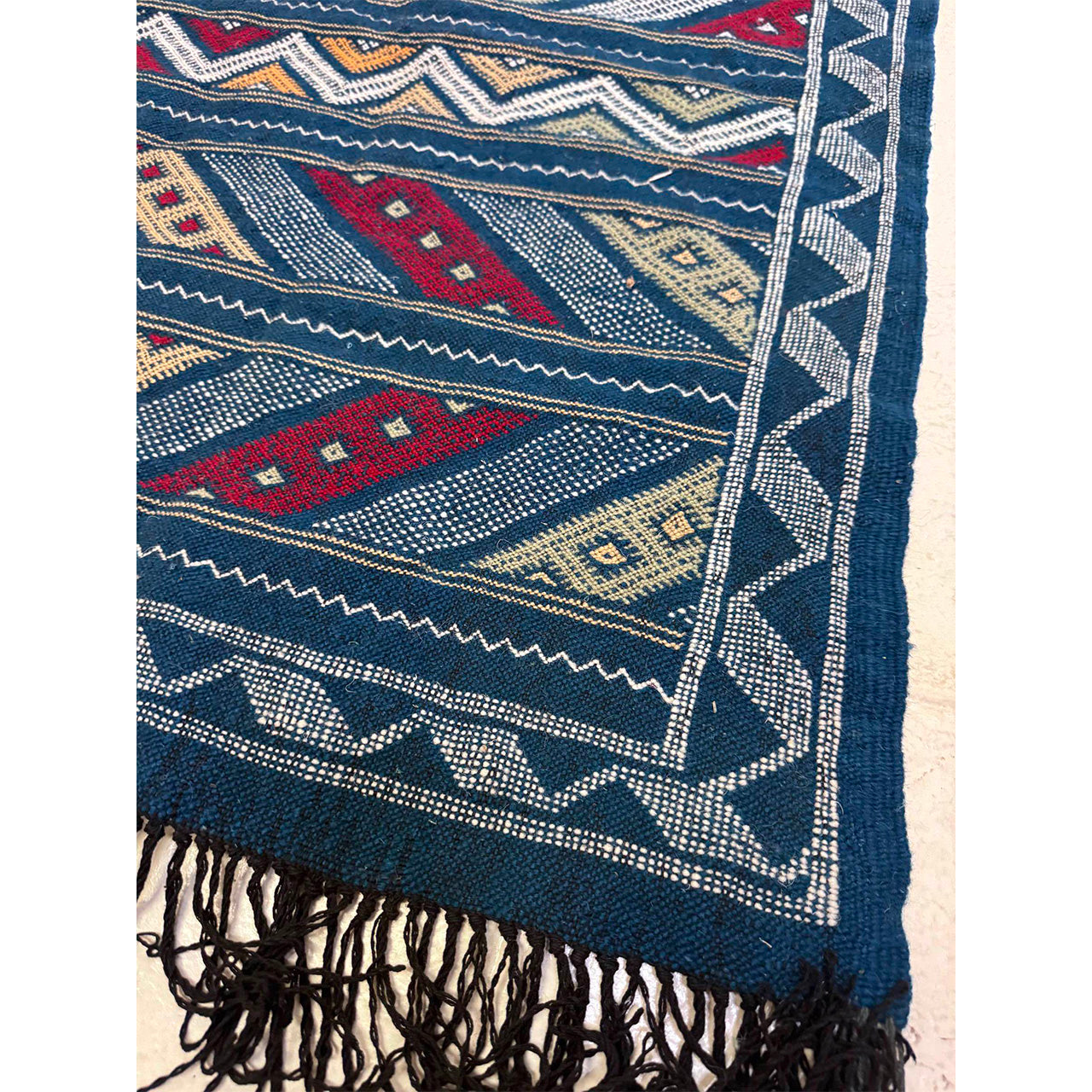 Small Blue Geometric Flatweave Rug