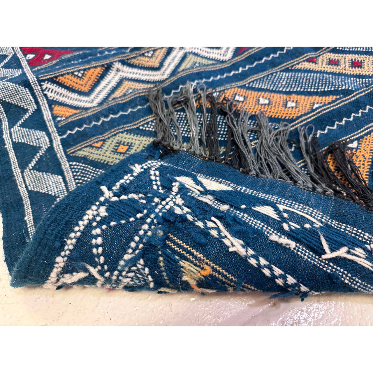 Small Blue Geometric Flatweave Rug