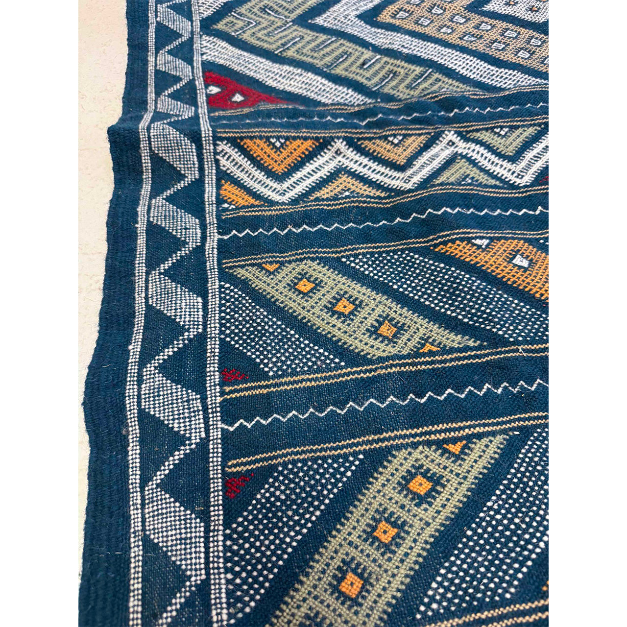Small Blue Geometric Flatweave Rug