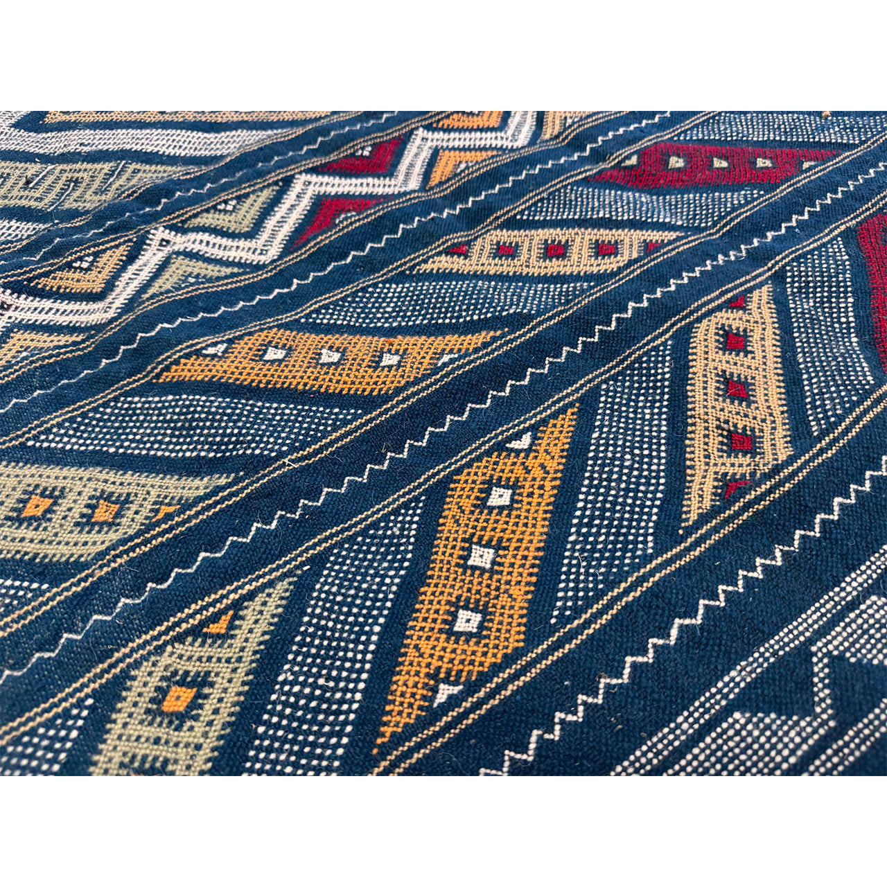 Small Blue Geometric Flatweave Rug
