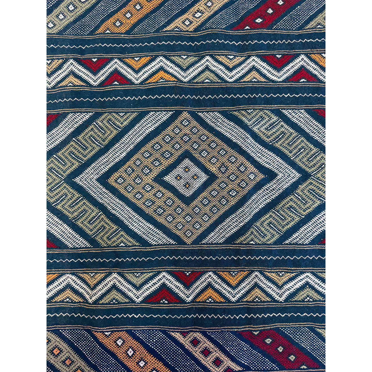 Small Blue Geometric Flatweave Rug