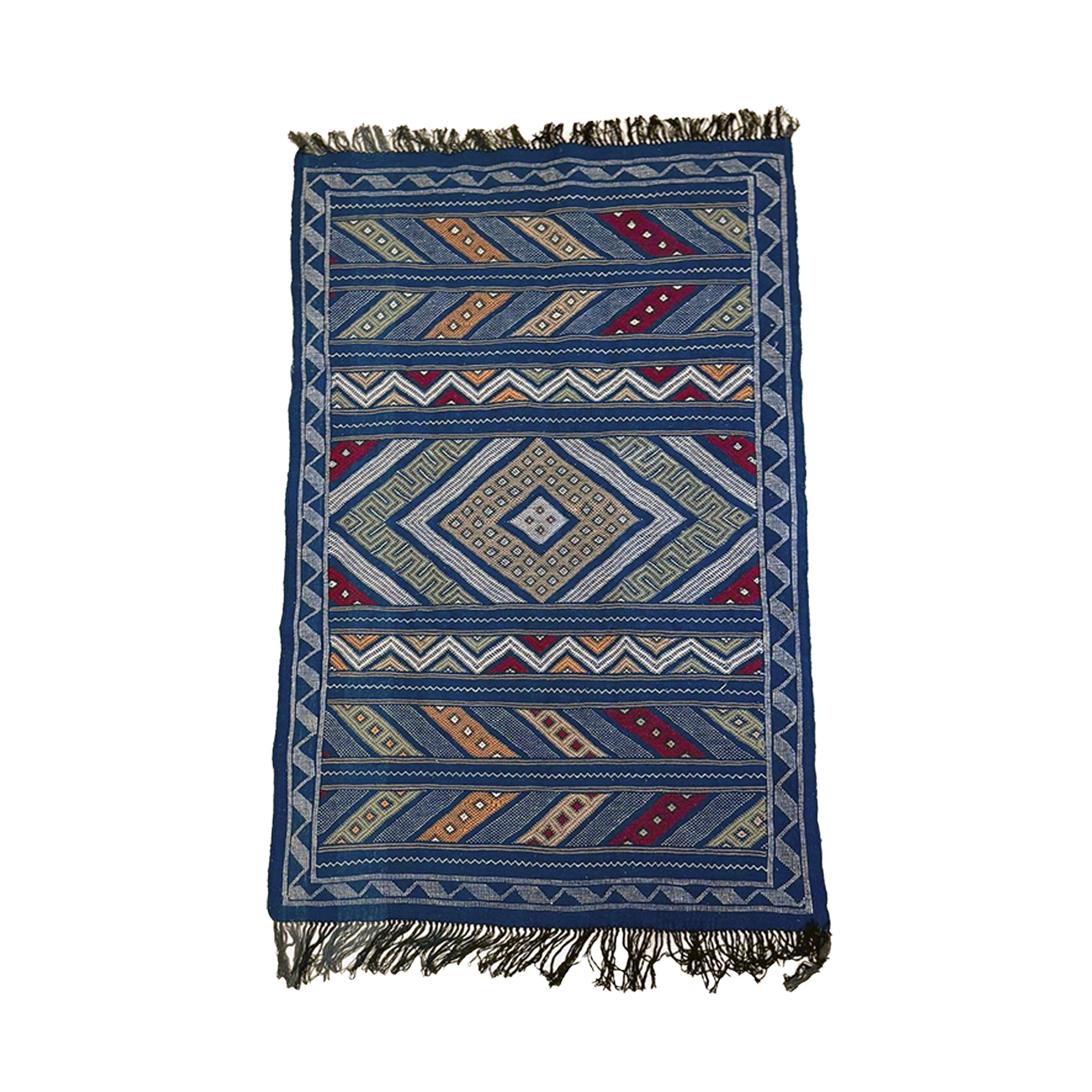 Small Blue Geometric Flatweave Rug