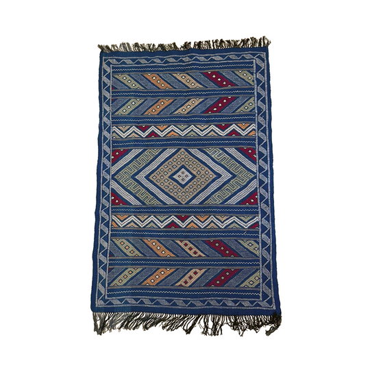 Small Blue Geometric Flatweave Rug