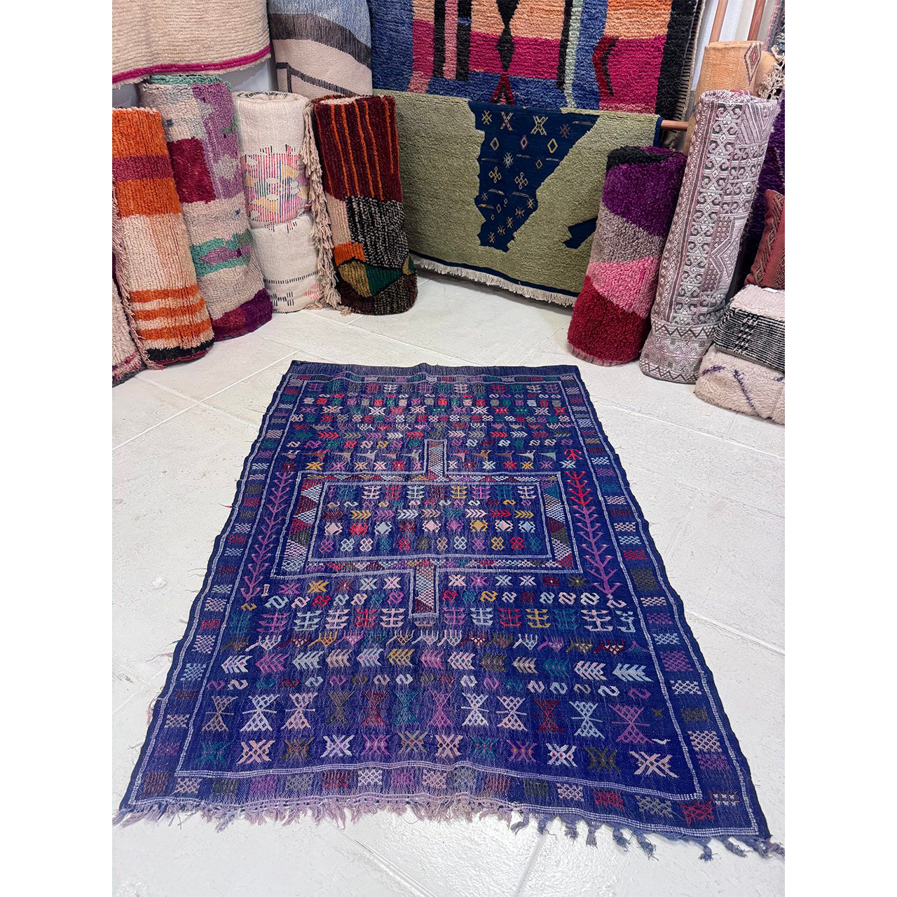 Small Blue Moroccan Flatweave Rug