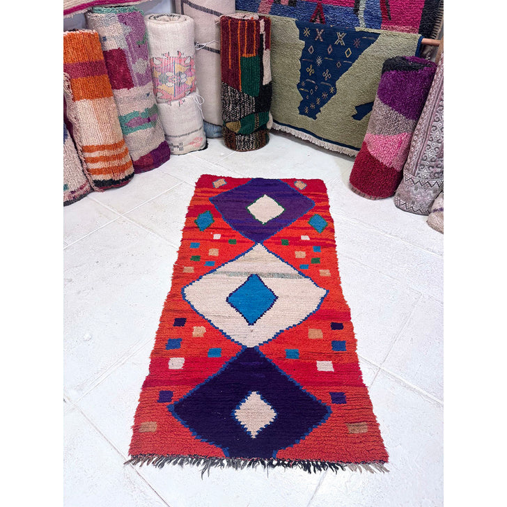Orange Diamond Moroccan Boucherouite Rug