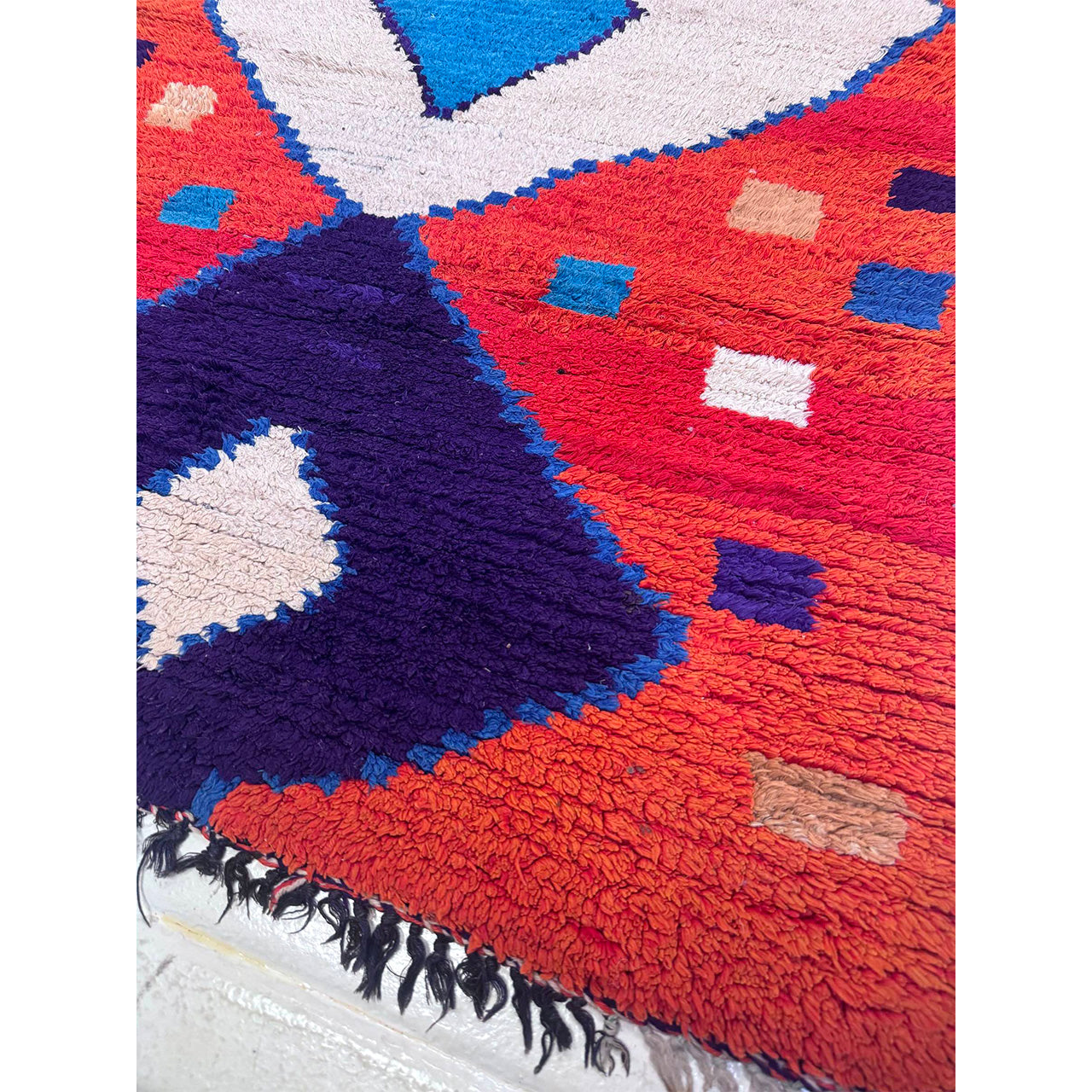 Orange Diamond Moroccan Boucherouite Rug