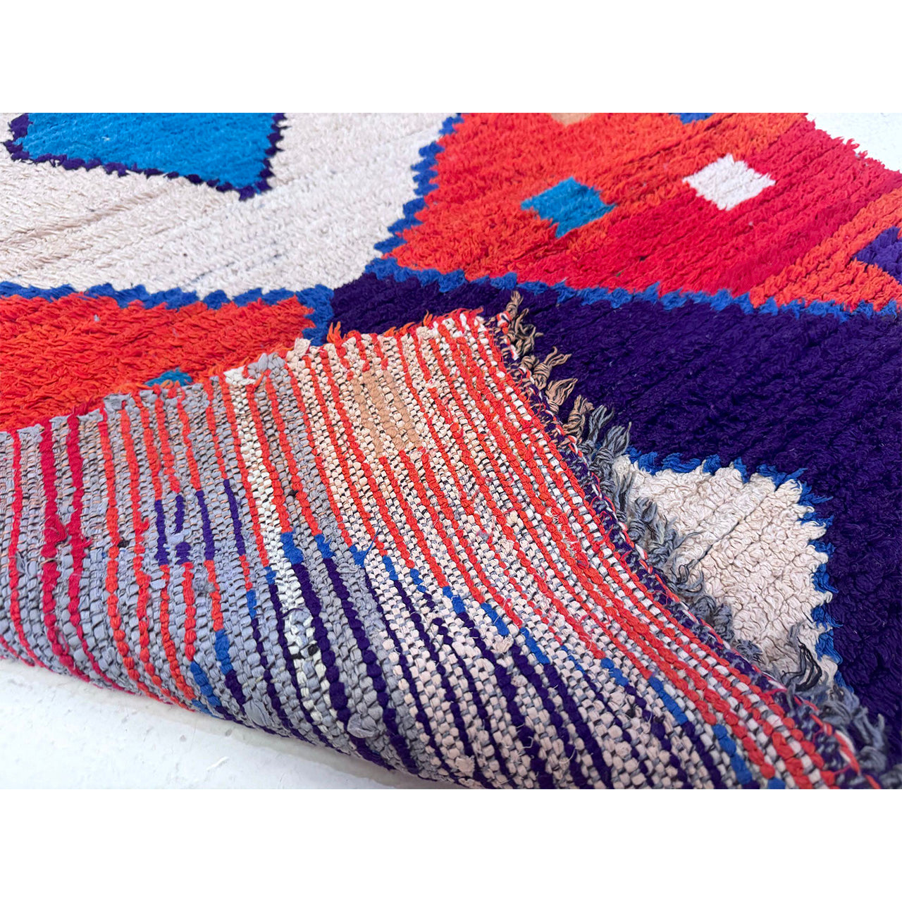 Orange Diamond Moroccan Boucherouite Rug