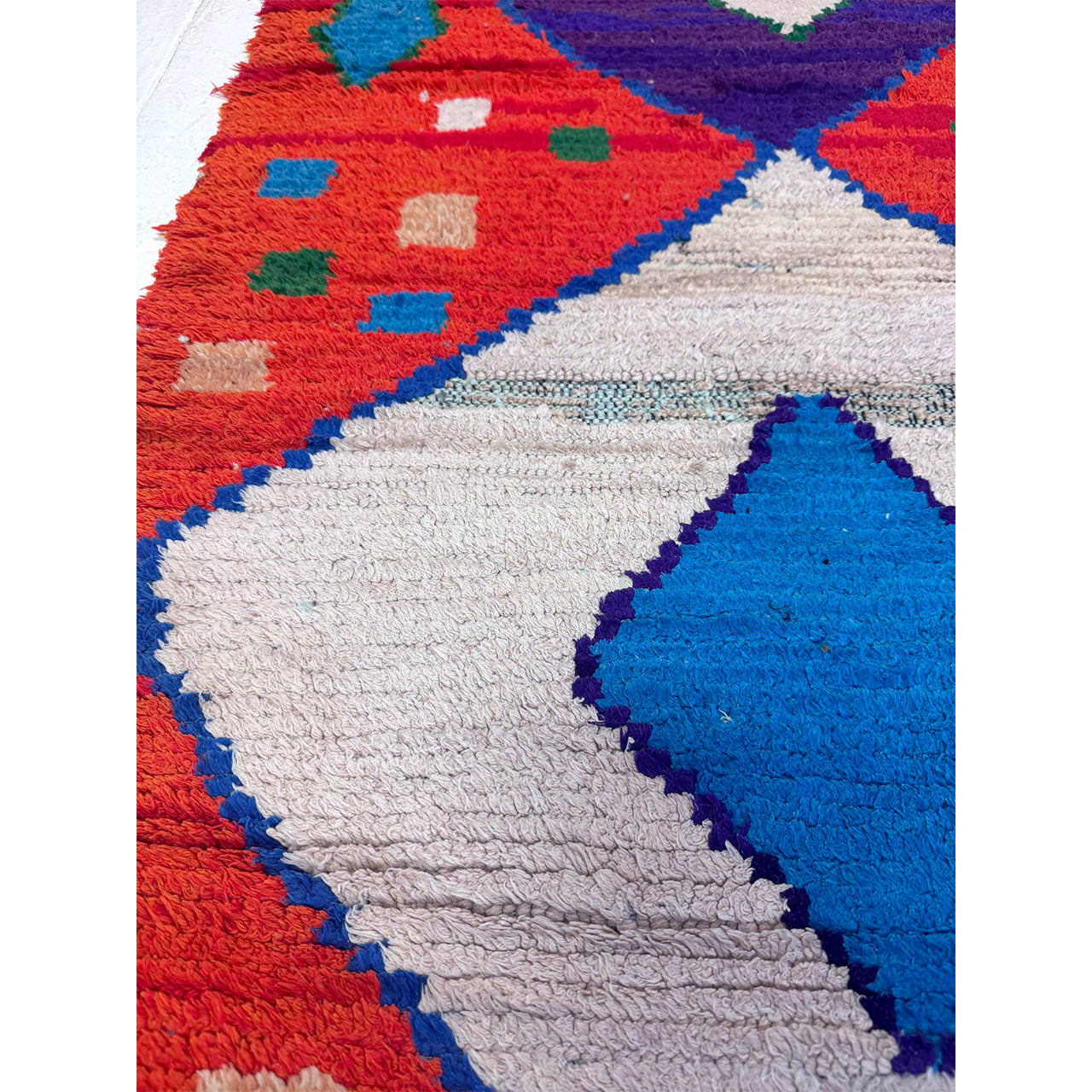 Orange Diamond Moroccan Boucherouite Rug